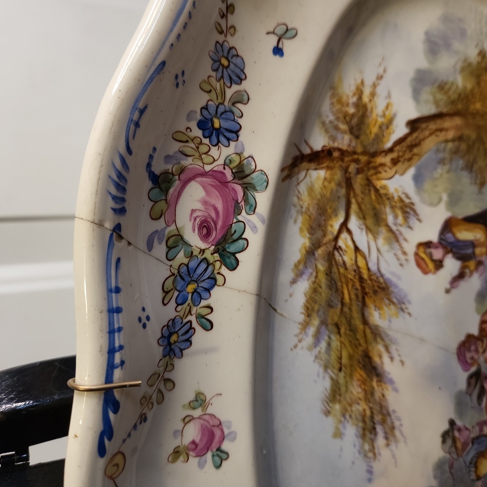 Antique Multicolor Platter Pink Roses Blue Flower Design Around Edge Lil… - Picture 2 of 16